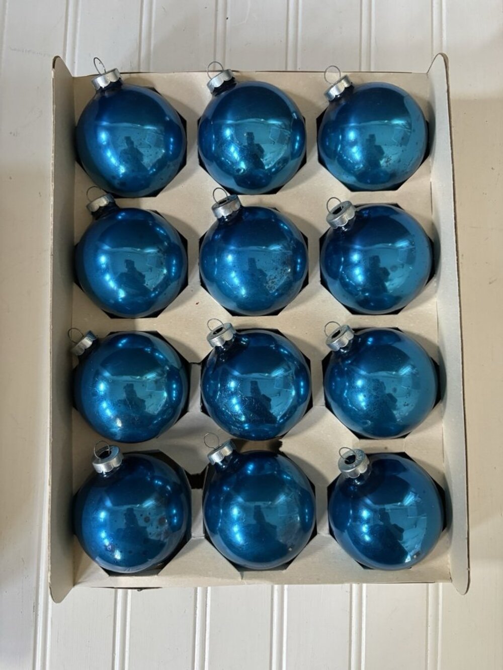 Vintage Christmas Glass Ornaments Blue Balls Box of 12 Kmart